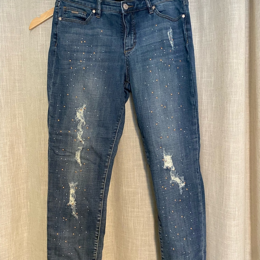 Nine West Blue Boyfriend Jeans Distressed Casual